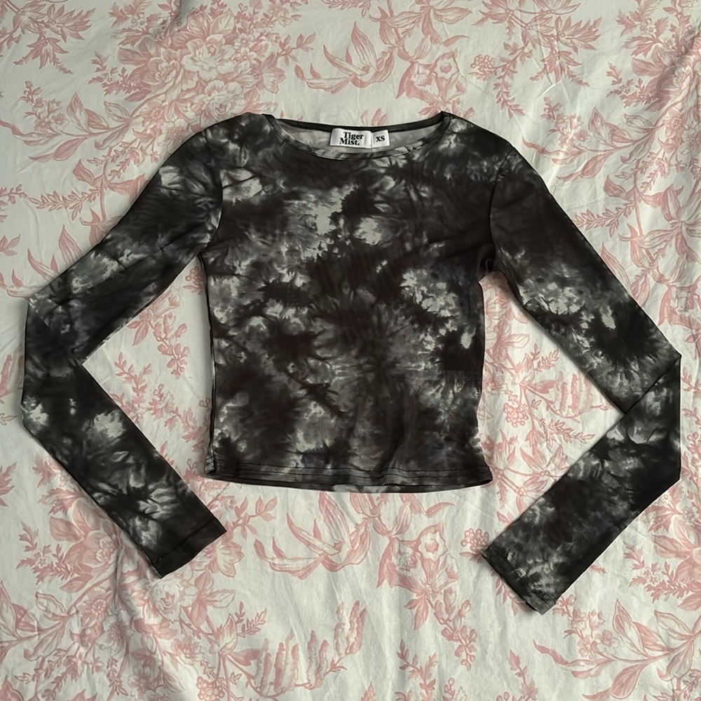Tiger Mist Sheer Mesh Long Sleeve Crop Top
